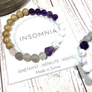 Insomnia Crystal Bracelet - Sleep Crystal Bracelet -  Amethyst, Howlite, Agate Crystal Bracelet - Oil Diffuser Bracelet - Essential Oil Aid