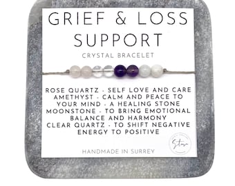 Grief Support Crystal Bracelet: Rose Quartz, Moonstone & Amethyst