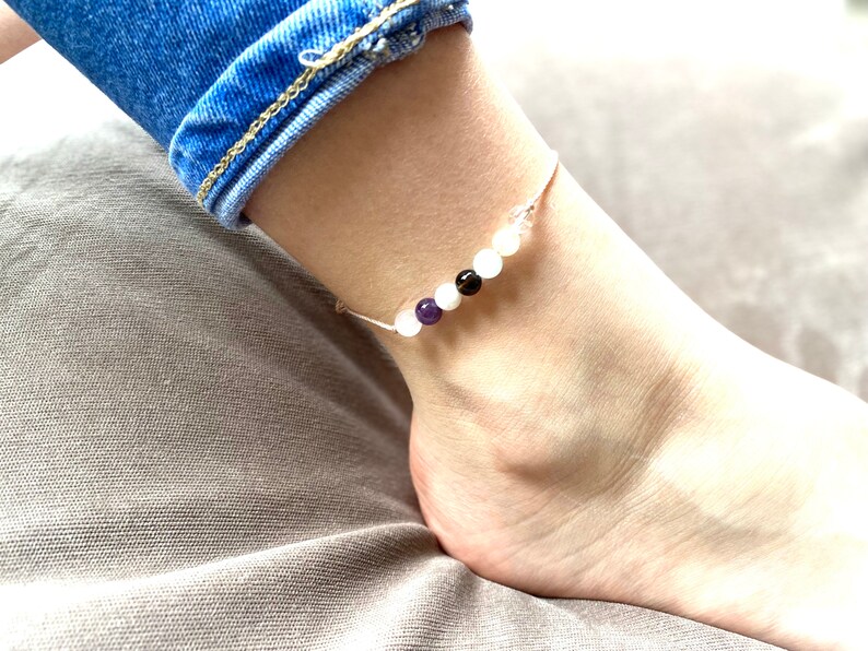 7 Chakra Anklet   Crystal Anklet  Friendship Anklet  Beige
