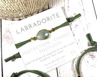 Labradorite Crystal Bracelet, Adjustable Diffuser Bracelet, Positivity Crystal Bracelet