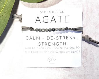 Agate Gemstone Bracelet: Calm De-Stress Oil Diffuser, Adjustable
