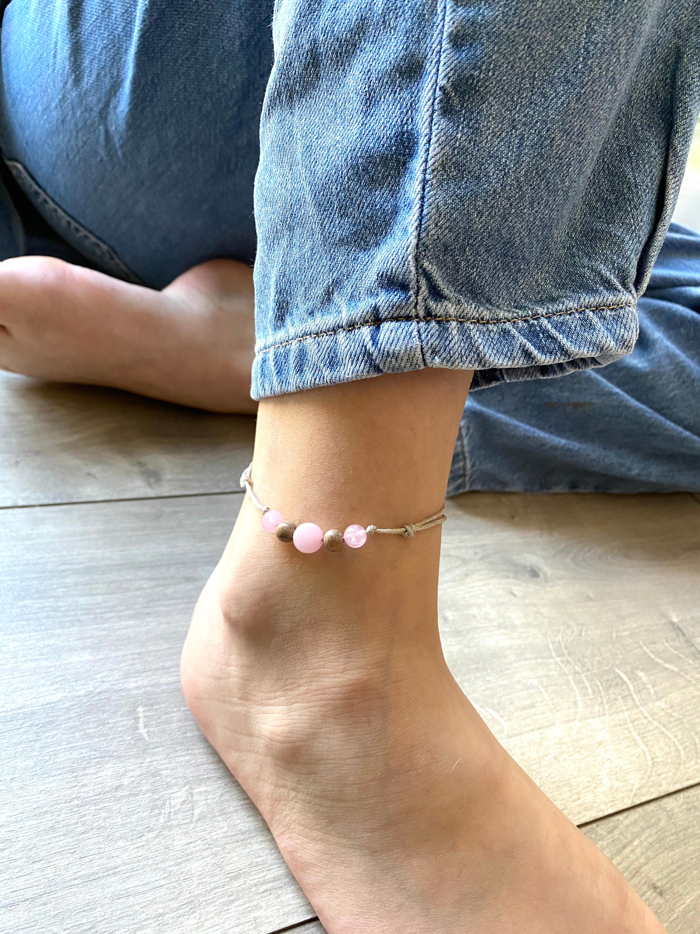 Rose Quartz Anklet Crystal Anklet Friendship Anklet Etsy