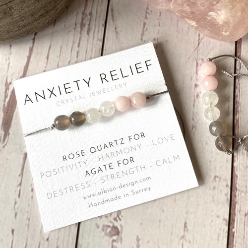Crystal Bracelet - Anxiety Bracelet - Stress Relief Bracelet - Rose Quartz - Agate - Jade Bracelet - Natural Crystal - Healing Bracelet