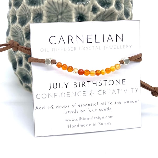 July Carnelian Birthstone Bracelet - July Jewellery - July Birthday Bracelet - July Gift - Oil Diffuser Bracelet - Real Gemstone