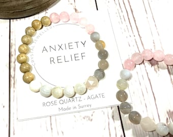 Anxiety Relief Bracelet: Rose Quartz, Agate & Rosewood Oil Diffuser