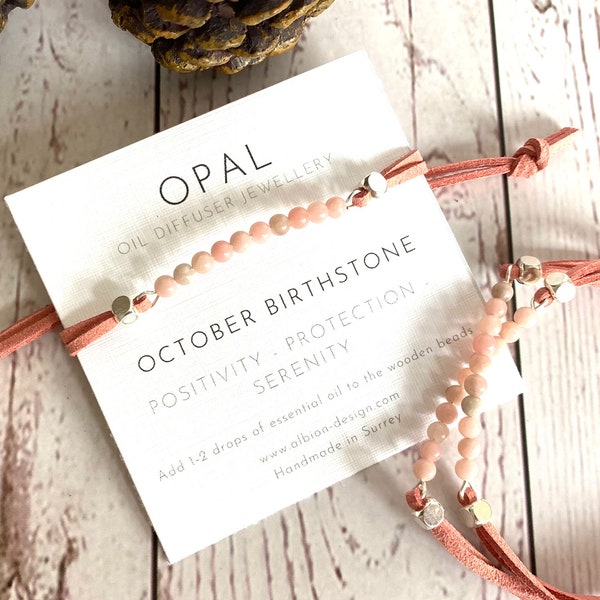 October Birthstone Bracelet - Real Opal Bracelet - Opal October Birthday Bracelet - Oil Diffuser Bracelet - Aroma Bracelet