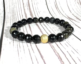 Tourmaline & Lava Stone Bracelet: Gold Stainless Steel, Aromatherapy