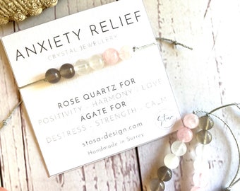 Crystal Anxiety Bracelet: Natural Rose Quartz, and Agate Healing