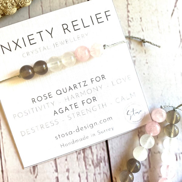 Crystal Bracelet - Anxiety Bracelet - Stress Relief Bracelet - Rose Quartz - Agate - Jade Bracelet - Natural Crystal - Healing Bracelet