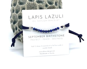 September Birthstone Bracelet - Lapis Lazuli Bracelet - Crystal Bracelet - Lapis Lazuli Crystal - Diffuser Bracelet - September Birthday