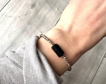 Obsidian Bracelet with Adjustable Clasp - Handmade by Stosa Design in the UK - Dainty Beaded Jewellery
