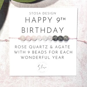 9th Birthday Crystal Bracelet: Rose Quartz & Agate, Adjustable
