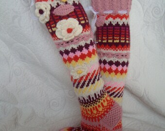 Hand Knit Multi color Kniesokken, Huis kniekousen, Damessokken, Wollen sokken. Op bestelling gemaakt , SK- 16