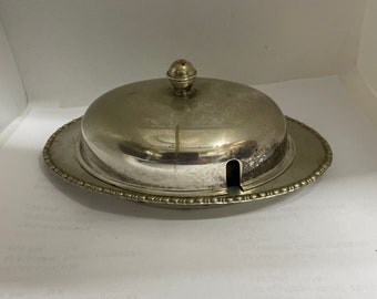 Vintage silver plated  Jam/butter  Dish with glass inside , dome lid