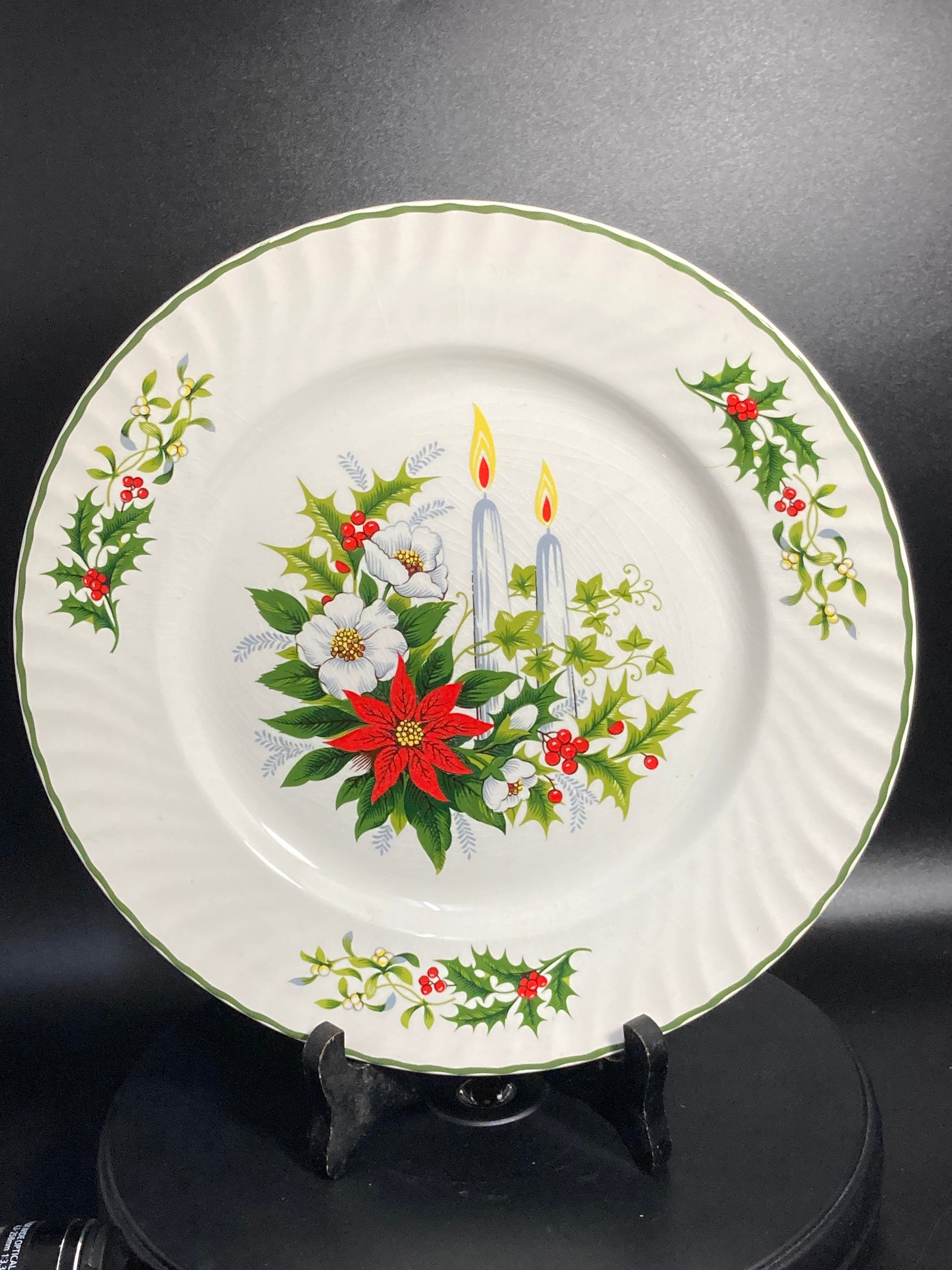 Vintage Barratts Large Christmas Plate Depicting Candles , Made in
