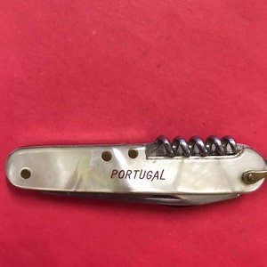 Vintage pearl handle pen knife, marked Portugal ,small, pocket knife,mother of pearl handled, folding knife