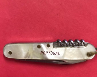 Vintage pearl handle pen knife, marked Portugal ,small, pocket knife,mother of pearl handled, folding knife