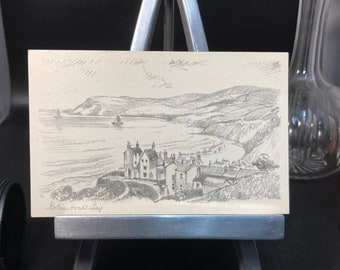 vintage,antique Robin Bay,monochrome ,black&white post card ,reproduction copyright , Pencil sketch , printed in England,unused