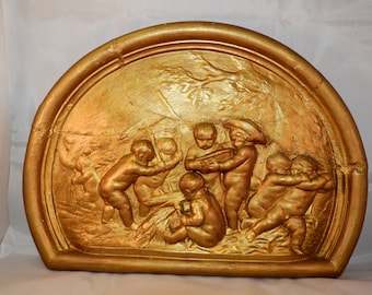 19th century,antique plaster plaque of cherubs,wall hanging