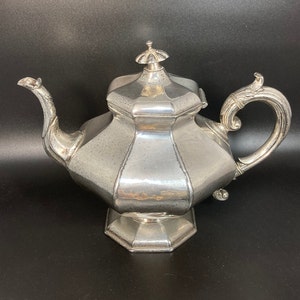 Vintage / antique,1820-1835s,  19th century  engraved enitials james dixon & sons, silver plated teapot,rococo shape