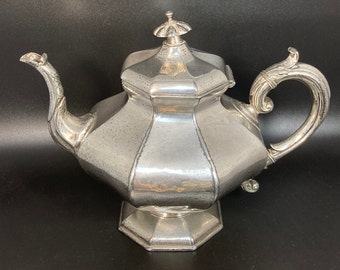 Vintage / antique,1820-1835s,  19th century  engraved enitials james dixon & sons, silver plated teapot,rococo shape