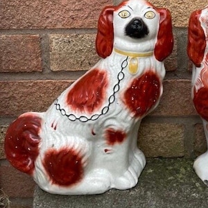 vintage Victorian antique Staffordshire model of brown and white dog spaniel