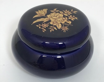 Hand pained , cobalt blue with gilt flowers decoration porcelain trinket box