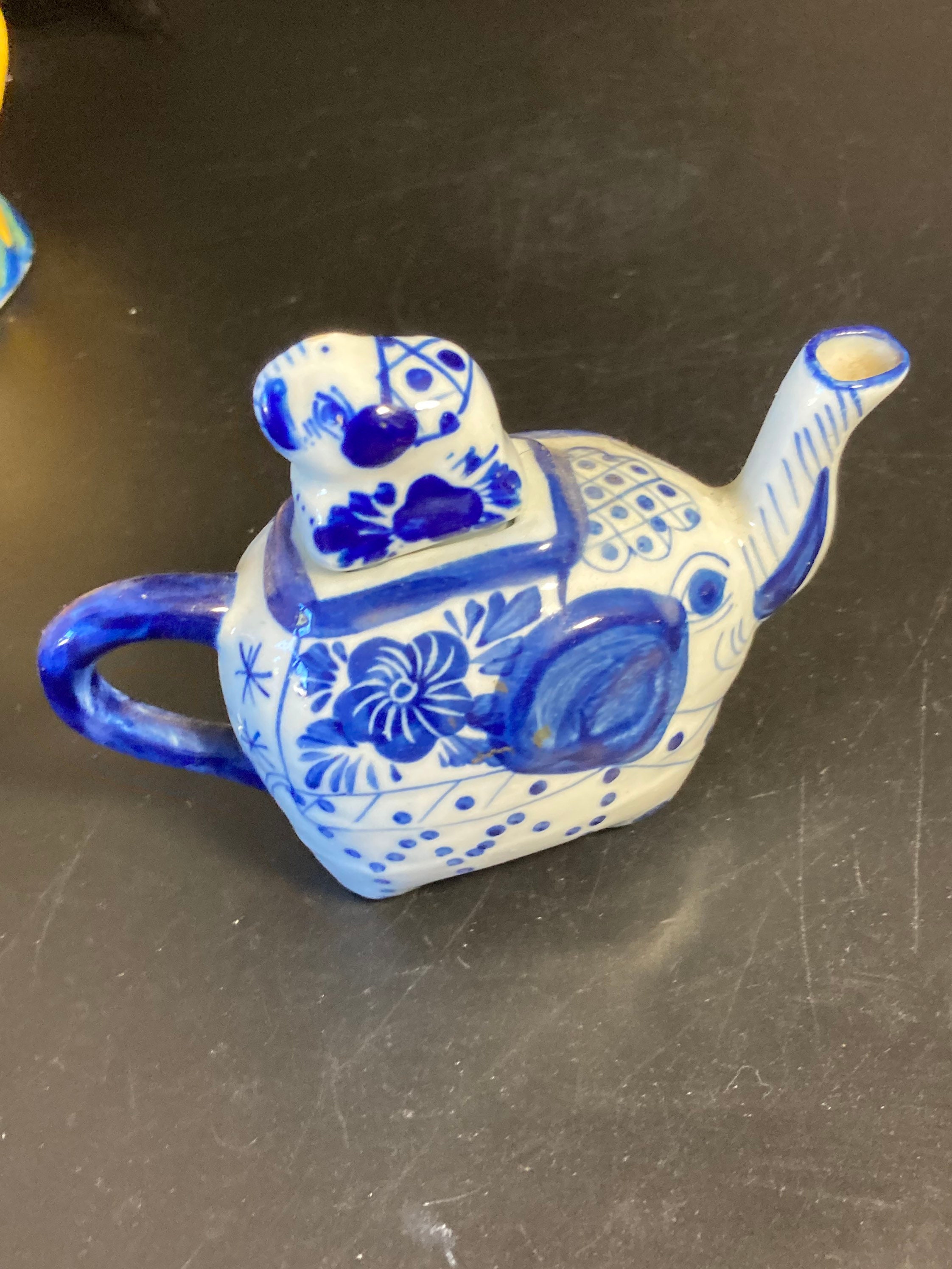 Vintage Blue and White Hand Painted Elephant Shaped Small