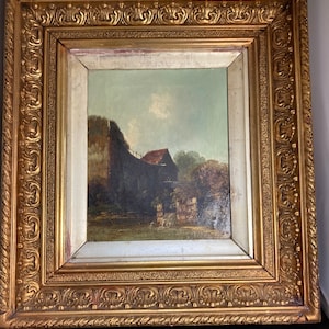 Antique painting ,19th C,gilt framed Oil on canvas , signed by Morris