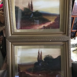 pair of victorian  oil paintings on board , framed,glazed, Joel Owen style/ manners (2)