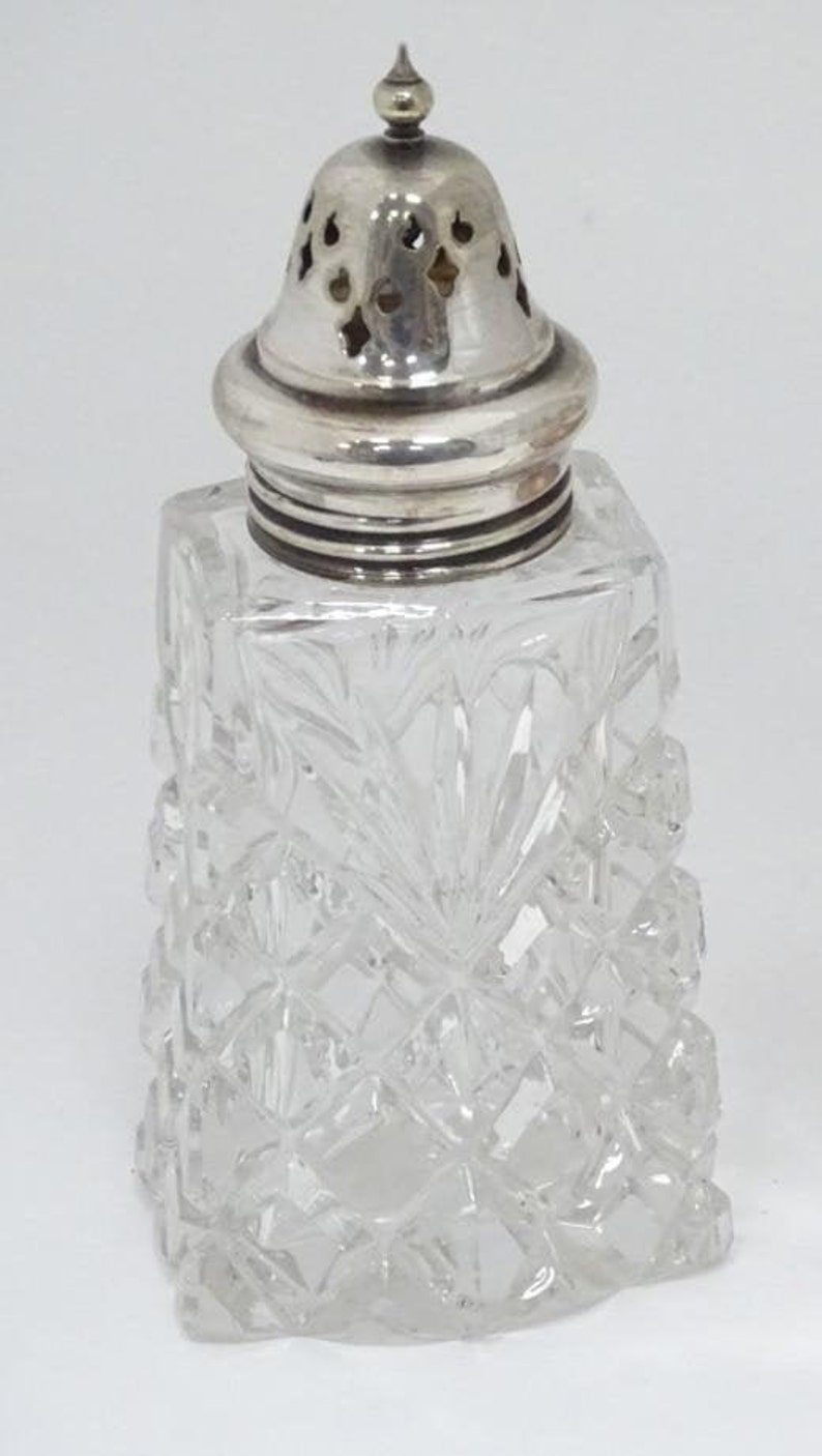 Vintage cut glass sugar shaker with EPNS silver plated lid Etsy
