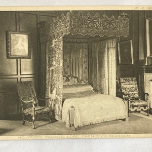 vintage/antik, schwarz-weiß Postkarte,Interier,Holyrood Palace, Lord Darnleys Schlafzimmer,Originalfoto von Rembrandt,unbenutzt