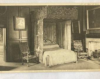 vintage/antique monochrome,black&white postcard,interier,named holyrood palace, Lord Darnley’s bedroom,original photo by Rembrandt ,unused