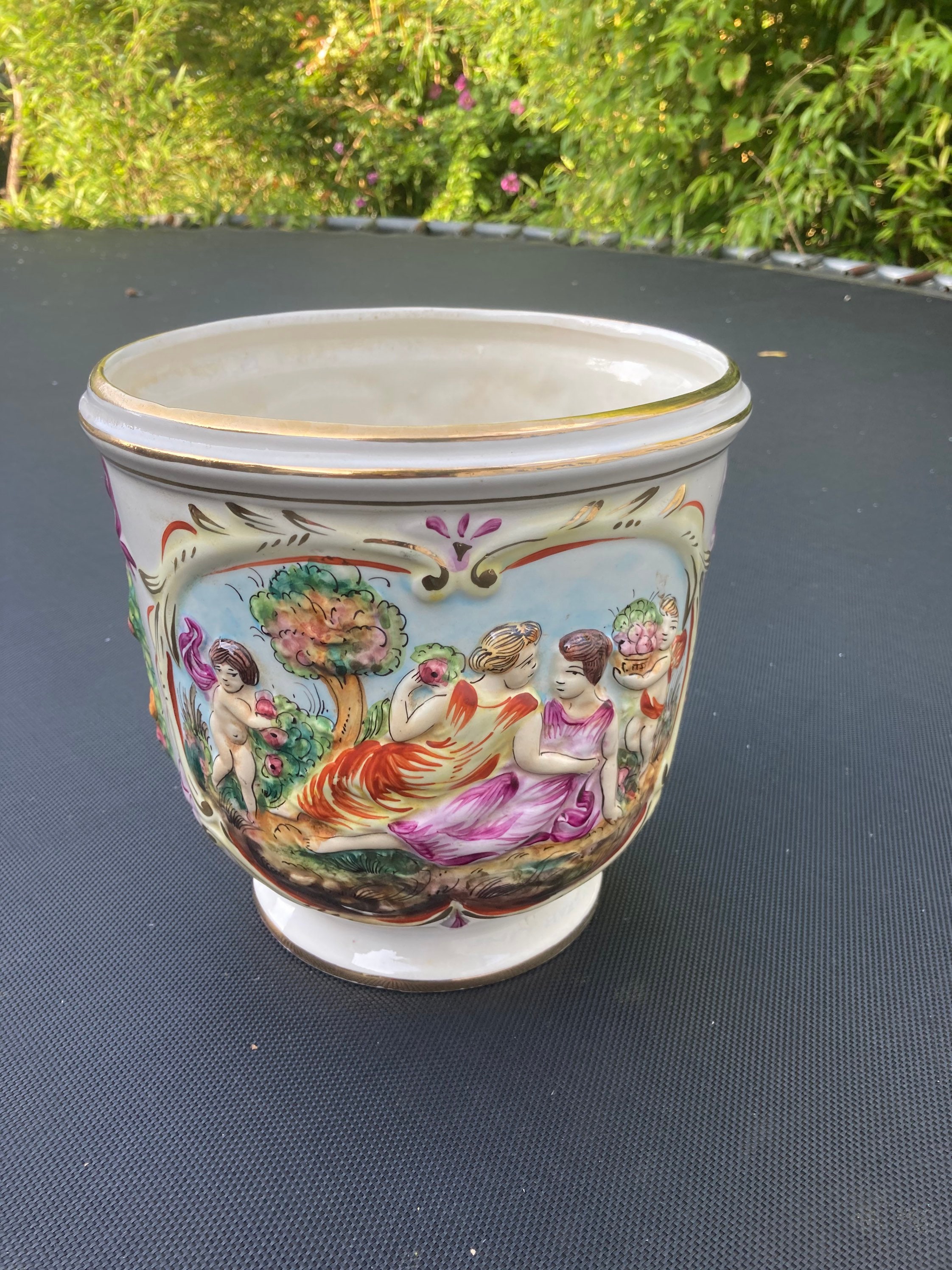 R，CAPODIMONTE  ITALY ポット Antique, Vintage Capodimonte Italian Porcelain Large Cylindrical