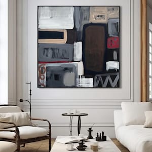 Follow Me - Large Grey Abstract Painting - Modern Geometric Wall Art, 60x60 Inches Ready To Hang. Contemporary Artwork