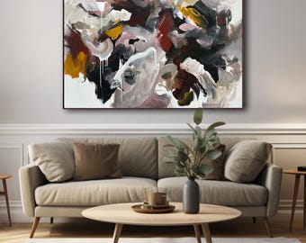 Large Abstract Painting | Neutral Yellow, Brown Colourful Oil & Acrylic on Canvas Expressive Oversized Artwork