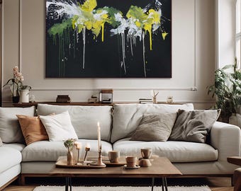 Large Expressive Abstract Painting. Expressionist Art Original Handpainted Artwork. Black Yellow Green Contemporary