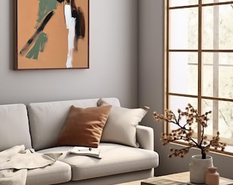 Modern Peach Contemporary Figurative Painting On Canvas. Minimal Original Artwork. 100x70cm Line Art