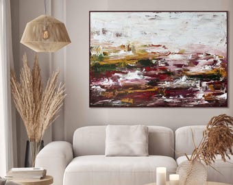 Large Abstract Oil Painting, Earthy Tones, Modern Framed Wall Art (60x40 Inches)