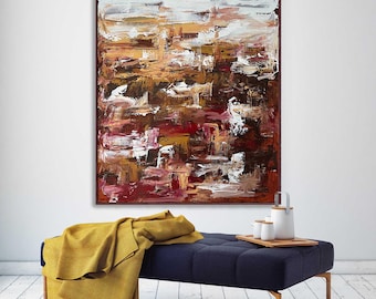 LARGE Textured Original Handmade Painting, Red Brown Earthy Tones Artwork. Oversized Art
