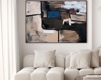 Large Brown Geometric Original Painting On Canvas. Earthy Tones Abstract Modern Artwork. Handmade Wall Art 60 Inches