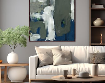 Modern Contemporary Abstract Painting, Blue Green White Original Handmade Artwork On Canvas. One Of A Kind