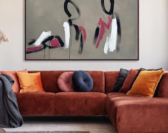 Modern Contemporary Figurative Painting On Canvas. Original Art. 150x100cm Grey Light Brown