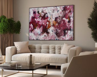 Large Red Abstract Painting, Textured Canvas Wall Art, Framed Acrylic Oil Home Decor