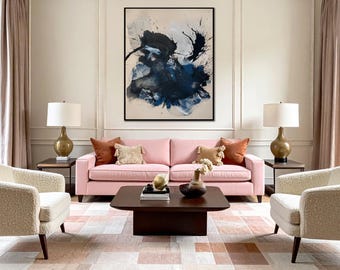Time Flies Large Expressionist Abstract Painting, Monochrome Original Artwork, Beige Black Modern Minimal Expressive Artwork, 60x48 Inches