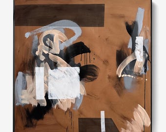 Hand Painted Large Brown Contemporary Abstract Painting. Modern Original Artwork. 48 inches Square Wall Art