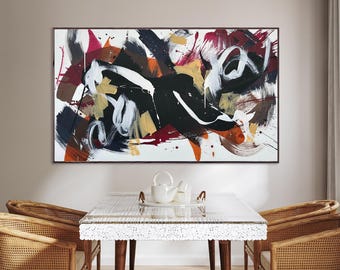 Large Abstract Acrylic Oil Painting, Textured Blue Tones Wall Art (150 x 90 cm)