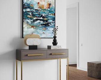 Original Abstract Seascape Painting - Blue And White Abstract Expressionist Painting, Textured Canvas Art Acrylic Painting, Ready to Hang