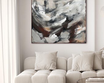Large Abstract Oil Painting, Earthy Tones, Brown Modern Framed Wall Art (48x40 Inches) Forward Momentum