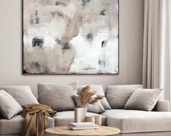 Large Beige Abstract Painting, Textured Acrylic Canvas Art, 60x48 Inches Minimal Modern Art